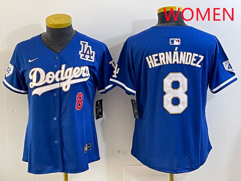 Women Los Angeles Dodgers #8 Hernandez Blue Gold Game 2025 Nike MLB Jersey style 5